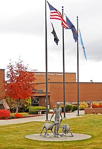 Idaho Falls Library; sculpture by Marilyn Hoff Hansen dedicated to Wilson Rawls, author of Where the Red Fern Grows