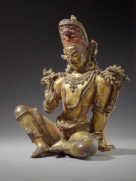In the earliest Vedic literature, Devas are benevolent supernatural beings; above, a gilt-copper statue of Indra, "Chief of the Gods", from 16th-centu