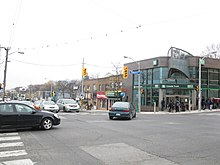 The intersection of Bathurst Street and Eglinton Avenue is a major community node for the neighbourhood. Intersection of Bathurst and Eglinton, 2013 04 09 -ad (15482044136).jpg