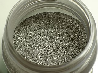 Powder dry, bulk solid composed of a large number of very fine particles