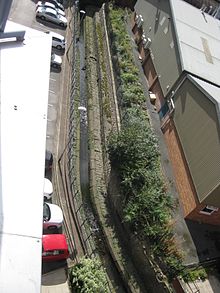 Lady Beck going south from Skinner Lane, with the former Leylands on the right Lady Beck Mabgate 2016.jpg