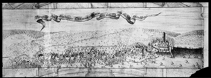 Ansicht Obergrombachs von Süden, Stich von Johann Dietrich Haeckhern, 1749