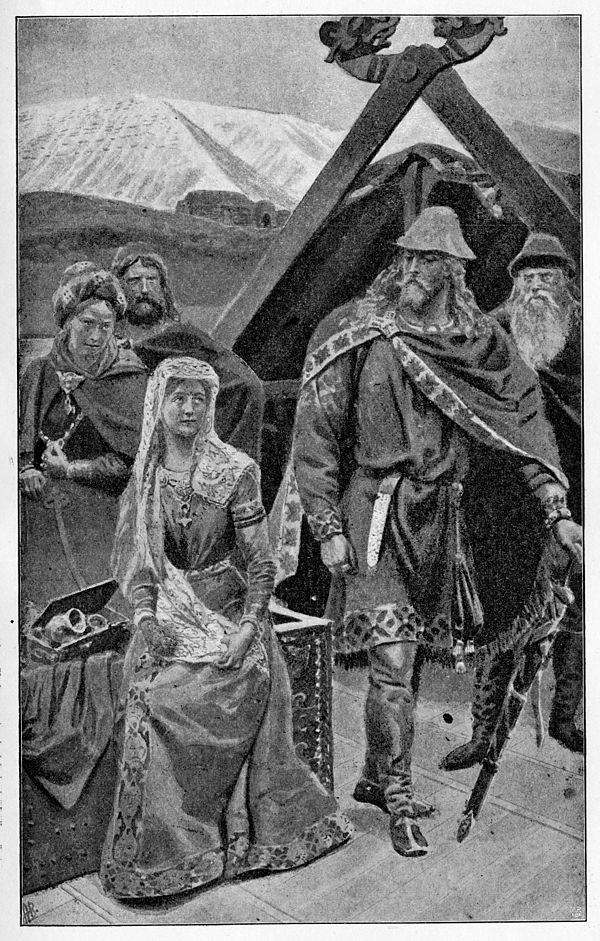 Kjartan sees Hrefna with the headdress and decides he might as well own "both together, the bonnet and the bonnie lass".