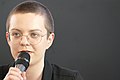 * Nomination The poet and translator Lea Schneider at a panel discussion for Fokus Lyrik 2019 in Frankfurt --Kritzolina 08:14, 14 March 2019 (UTC) * Decline  Oppose IMHO, bad composition, too much empty space to the right, motif squizzed to the left. --C messier 09:49, 21 March 2019 (UTC)