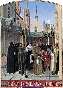 Jean Fouquet: Hours of Etienne Chevalier, (France, before 1457, funeral procession). Les funerailles d Etienne Chevalier.jpg