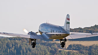 English: Malev - Hungarian Airlines (Gold Timer Foundation) Lisunov Li-2T (reg. HA-LIX, cn 18433209) at "Oldtimer Fliegertreffen Hahnweide 2011" (EDST). Deutsch: Malev - Hungarian Airlines (Gold Timer Foundation) Lisunov Li-2T (Reg. HA-LIX, cn 18433209) auf dem Oldtimer Fliegertreffen Hahnweide 2011 (EDST).