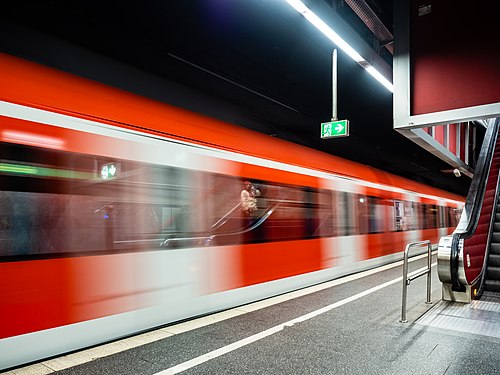 Departing S-Bahn train at the station Münchner Hauptbahnhof