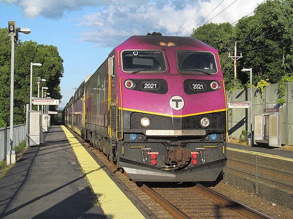 An outbound train at Westborough station in September 2016