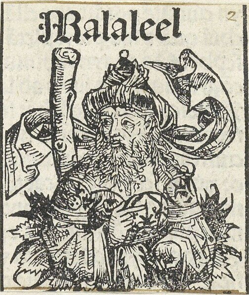 Mahalalel as depicted in the Nuremberg Chronicle (1493 CE).