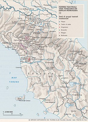 300px map folklore i 1990   teatro tradizionale in toscana ed emilia romagna   touring club italiano cart tem 096 %28cropped%29