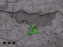 Zaltbommel belediyesindeki Nederhemert köyü (kırmızı) ve istatistik bölgesi (açık yeşil).