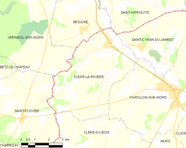 Mapa obce Fléré-la-Rivière