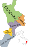 Map of region of Calabria, Italy, with provinces-it.svg