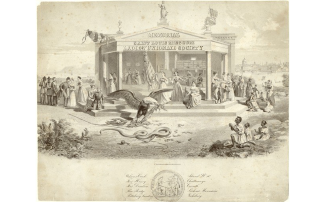 Memorial, St. Louis Ladies' Union Aid Society, 1868 Steel Engraving, Majors and Knapp Missouri History Museum http://collections.mohistory.org/resource/155181 Memorial, St. Louis Ladies' Union Aid Society.png