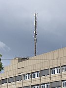 Cell tower of Deutsche Telekom atop a building in Karlsruhe, Germany