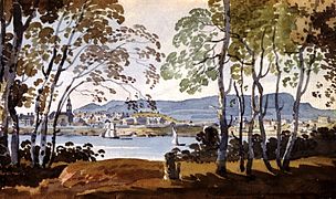 Montréal depuis l'île Sainte-Hélène, George Heriot, vers 1801