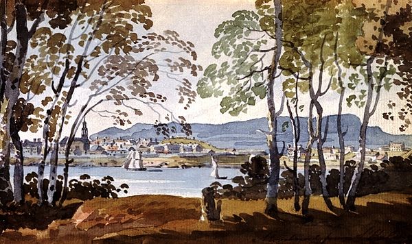 Painting, Montreal from St. Helen's Island by George Heriot, about 1801