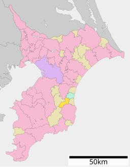 Mutsuzawas läge i Chiba prefektur Städer:      Signifikanta städer      Övriga städer Landskommuner:      Köpingar      Byar