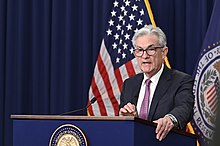 Chairman Jerome Powell at a press conference in July 2022 NZ70257 (52245569898).jpg