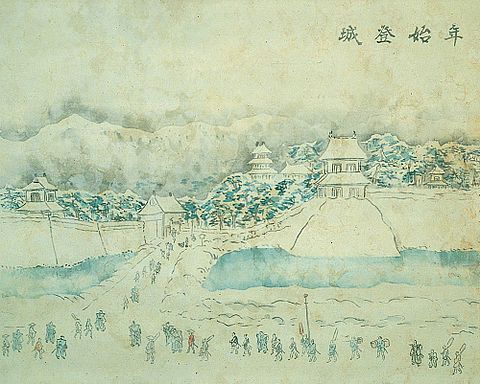 Picture of annual event of the Nagaoka castle – Going into the castle for New Year greeting