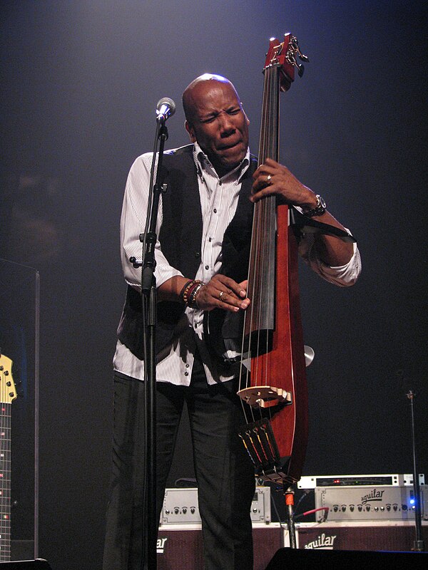 Nathan East plays a Yamaha SLB200 Silent Upright Bass with Fourplay at Knight Theater in Charlotte, North Carolina, on June 8, 2014.