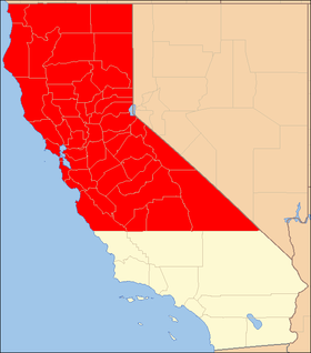 Northern California counties in red.png