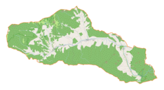 Mapa konturowa gminy Ochotnica Dolna, u góry nieco na lewo znajduje się punkt z opisem „Gorc Gorcowski”