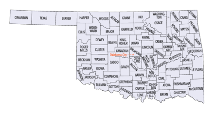 An enlargeable map of the 77 counties of the state of Oklahoma