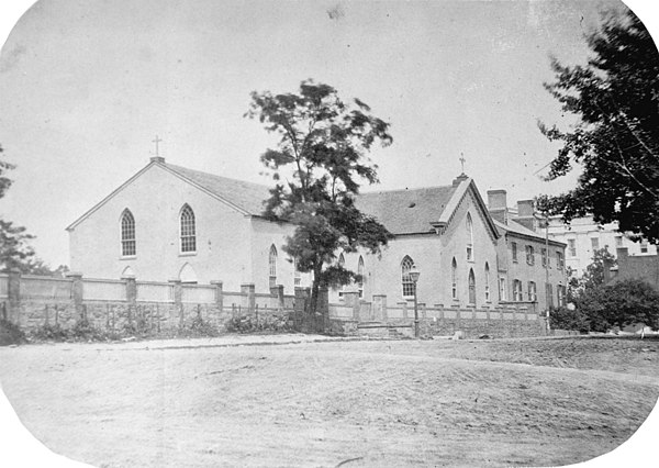 St. Patrick's Church, of which Matthews was pastor for 50 years, as it appeared between 1809 and 1870