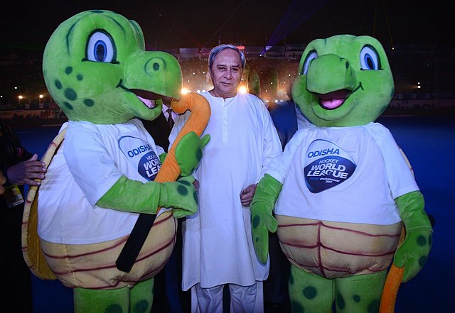 Olly: Mascot of the 2018 hockey World Cup with Odisha Chief Minister Naveen Patnaik