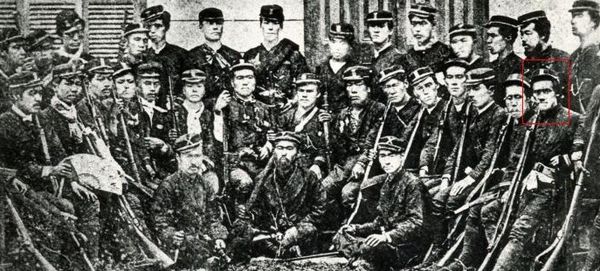 Photo believed to depict Saitō Hajime (as Fujita Gorō) (bottom right encircled) with his police troop.