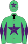 Emerald green, purple star, diabolo on sleeves and star on cap