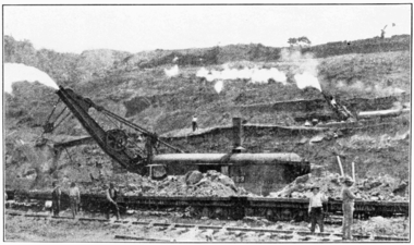 Canal de panama. steam-shovels américaine. Lidgerwood Manufacturing & Co. (en) -1909