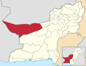 Map of Pakistani districts with Chaghi District highlighted in maroon color