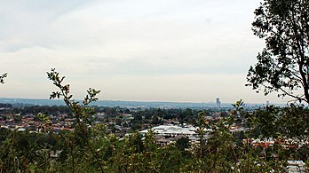 Lookout from the northern summit at Marrong Reserve, with a view of Parramatta, Chatswood and the Hills District (2017).