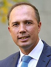 Peter Dutton, Australian Minister for Home Affairs, who introduced the new "character test" in December 2014 Peter Dutton at Parliament House cropped.jpg