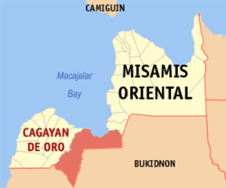 Mapa ng Misamis Oriental na nagpapakita ng lokasyon ng Cagayan de Oro.