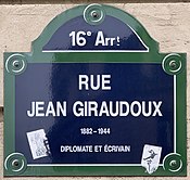 Plaque Rue Jean Giraudoux - Paris XVI (FR75) - 2021-08-18 - 1.jpg