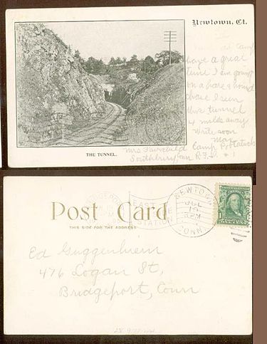 Railroad tunnel, from a postcard sent in 1905 PostcardNewtownTheTunnel1905.jpg