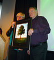 Wikimedia Norway chairman Jarle Vines accepting the Public Educator of the Year price of 2011. Photo: Nina Aldin Thune.