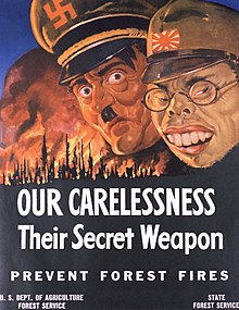 United States World War II propaganda poster depicting Adolf Hitler and Hideki Tojo (without his mustache) PropagandaHitlerTojo.jpg