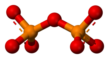 Ball-and-stick model of the pyrophosphate anion, P2O7 Pyrophosphate-3D-balls.png