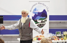 Former host of PBS's "The Victory Garden", Roger Swain presents at the North Conway Community Center. (Photo by Daymond Steer) Roger Swain at the Conway Community Center.webp