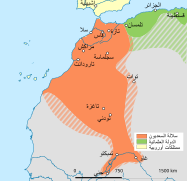 سلالة السعديين[9] خلال أقصى اتساع لها (أواخر القرن 16).