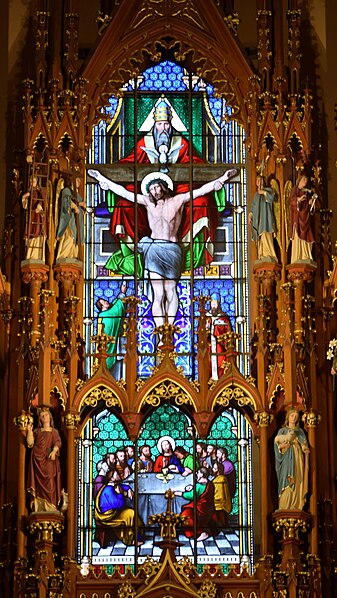 File:Saint John the Baptist Church (Glandorf, Ohio) - Throne of Mercy and Last Supper stained-glass windows.jpg