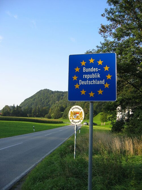 A typical Schengen internal border crossing has no border control post and only a common EU-state sign displaying the name of the country being entere