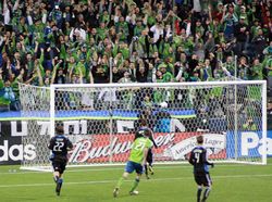 Sounders supporters celebrate a second goal against San Jose Earthquakes in April 2009 Seattle Sounders score.jpg