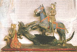 Mediaeval carving of St. George and dragon, from Hattula church Kari Tarkiainen, Sveriges Österland, p. 93.