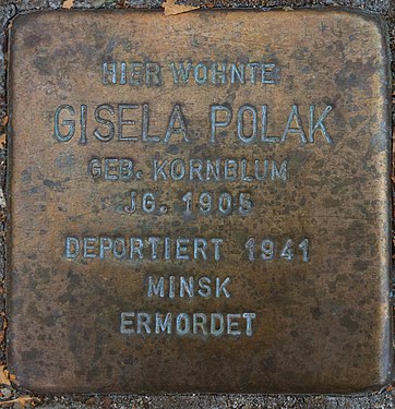 Stolperstein zur Erinnerung an Gisela Polak vor dem Haus Yorckstraße 86 in Bremen.