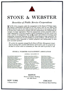 Advertisement in McGraw electric railway manual for Stone and Webster Securities of Public Services Corporations Stone and Webster Securities of Public Services Corporations.png